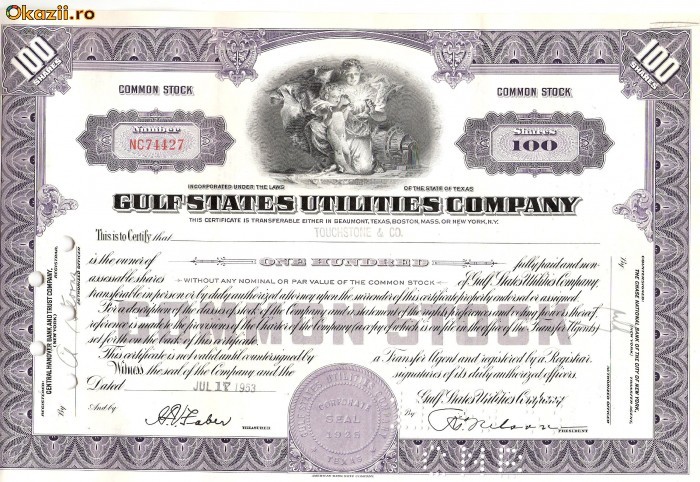 691 Actiuni -Gulf States Utilities Company -seria NC74427 691 Actiuni -Gulf States Utilities Company -seria NC74427
