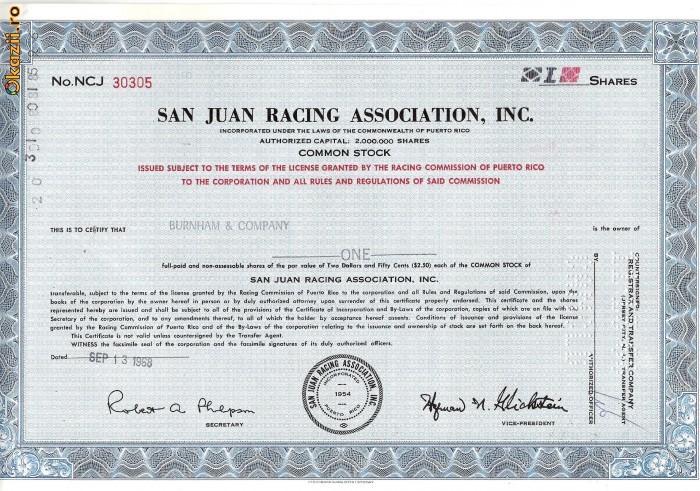 645 Actiuni -San Juan Racing Association, Inc. -seria NCJ 30305