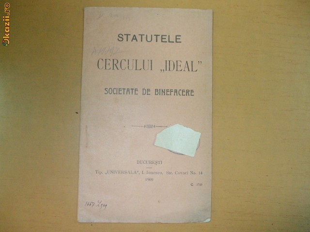 Statute Cerc ,,Ideal&quot; Soc. binefacere Bucuresti 1909