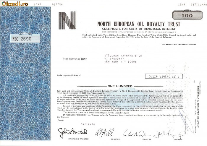 638 Actiuni -North European Oil Royalty Trust -seria NEC 2690