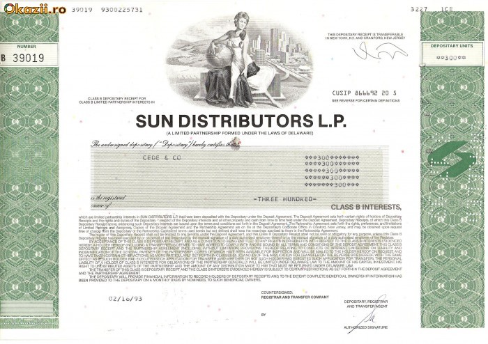 554 Actiuni -SUN DISTRIBUITORS L.P. -seria B 39019 554 Actiuni -SUN DISTRIBUITORS L.P. -seria B 39019