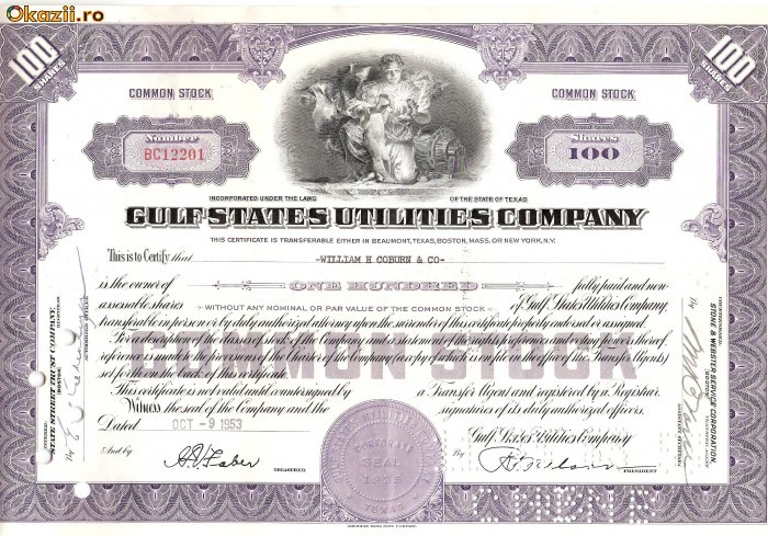683 Actiuni -Gulf States Utilities Company -seria BC12201 683 Actiuni -Gulf States Utilities Company -seria BC12201