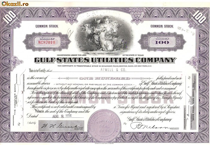 686 Actiuni -Gulf States Utilities Company -seria NC87010(fiscale)