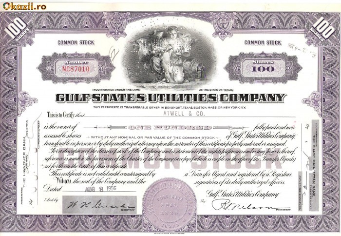 686 Actiuni -Gulf States Utilities Company -seria NC87010(fiscale) 686 Actiuni -Gulf States Utilities Company -seria NC87010(fiscale)