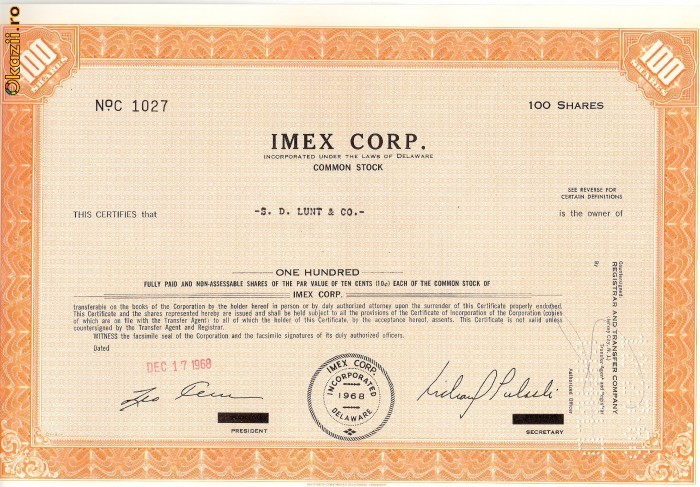 649 Actiuni -IMEX CORP. -seria C 1027 649 Actiuni -IMEX CORP. -seria C 1027