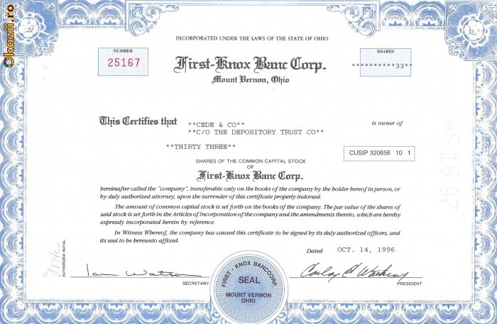 713 Actiuni -First-Knox Banc Corp. -seria 25167 713 Actiuni -First-Knox Banc Corp. -seria 25167