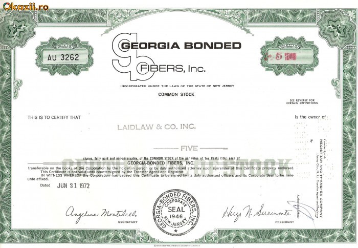 726 Actiuni -GEORGIA BONDED FIBERS, Inc. -seria AU 3262