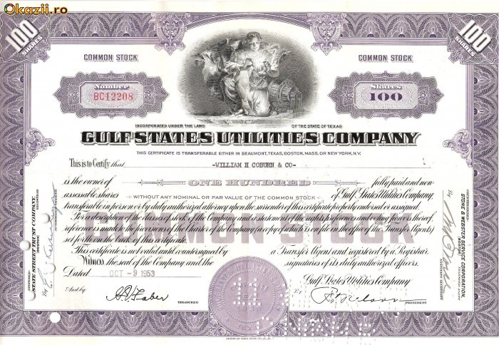 701 Actiuni -Gulf States Utilities Company -seria BC12208 701 Actiuni -Gulf States Utilities Company -seria BC12208