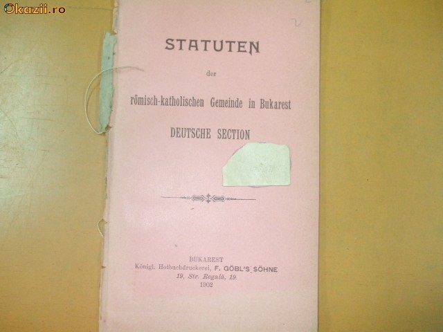 Statuten der romisch - katolischen section Bukarest 1902