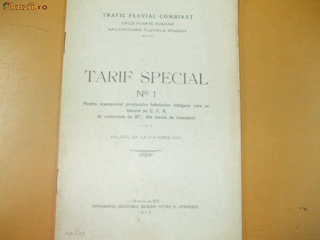 Trafic Fluvial combinat Tarif Special CFR Galati 1913