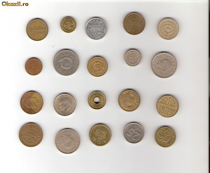 49 Lot interesant de monede si jetoane (fise, token)(20 bucati)