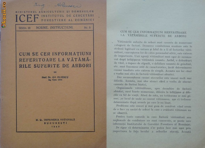 Cum se cer informatii referitoare la vatamarile suferite de arbori , 1947