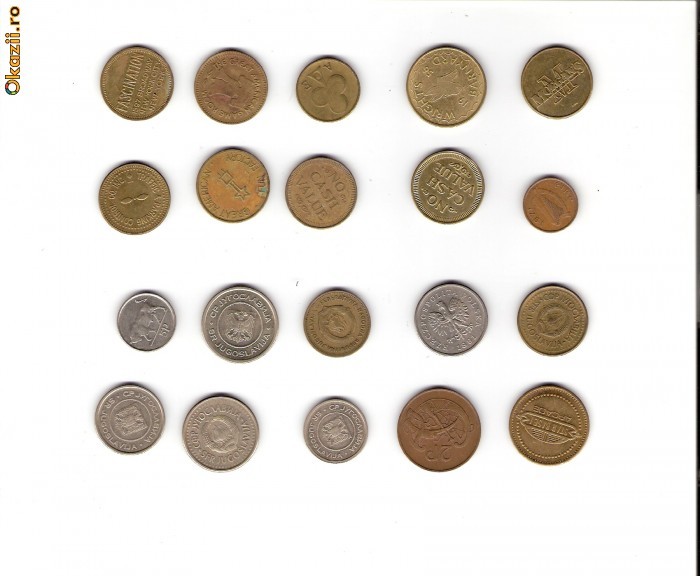 39 Lot interesant de monede si jetoane (fise, token)(20 bucati)