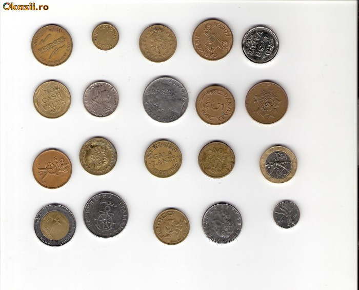 75 Lot interesant de monede si jetoane (fise, token)(20 bucati)