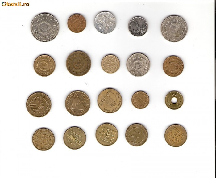 40 Lot interesant de monede si jetoane (fise, token)(20 bucati)