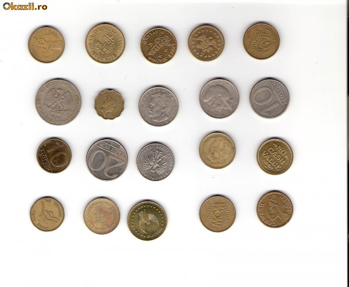 53 Lot interesant de monede si jetoane (fise, token)(20 bucati)