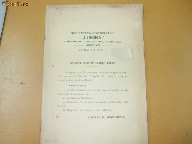 Raport Soc. corp didactic ,,Lumina" Dolj Craiova 1911 Raport Soc. corp didactic ,,Lumina" Dolj Craiova 1911