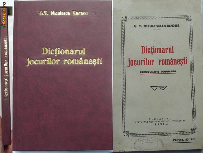 Niculescu Varone , Dictionarul jocurilor romanesti , 1931