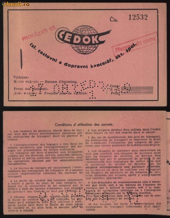 Carnet de calatorie , Cehoslovacia , 1949