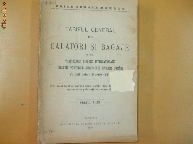 CFR Tarif general de calatori si bagaje Buc. 1913