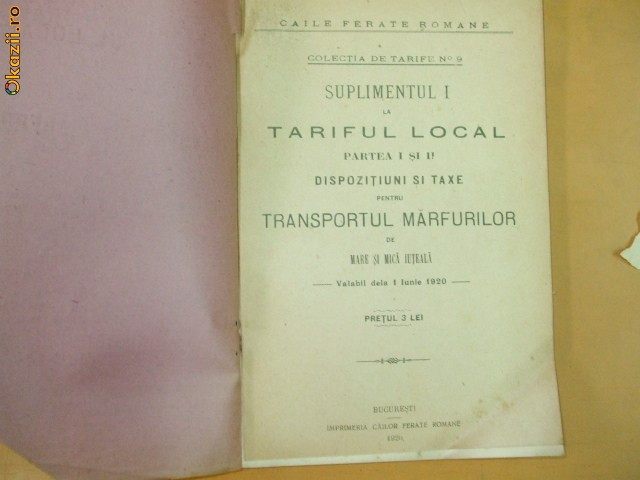 CFR Tarif local transport marfuri Buc. 1920