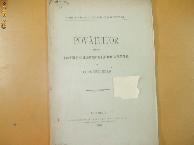 Povatuitor pt parintii elevilor curs secundar Buc. 1908