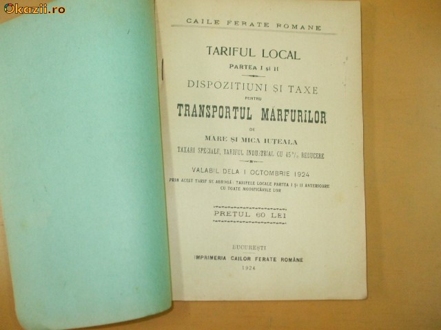 CFR Tarif transport marfuri Buc. 1924