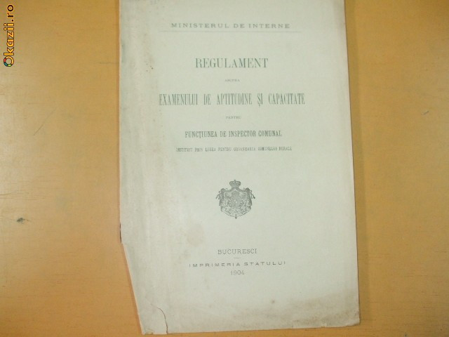 Regulament pt examen inspector comunal Buc. 1904