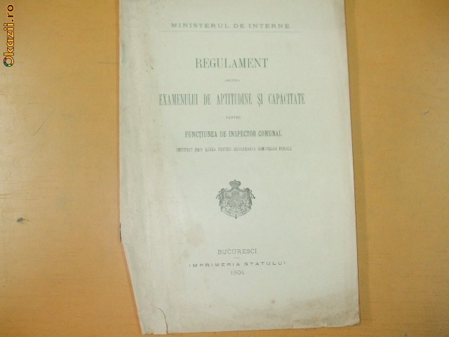 Regulament pt examen inspector comunal Buc. 1904 Regulament pt examen inspector comunal Buc. 1904