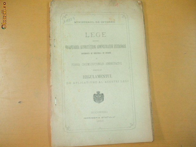 Lege pt organizarea autoritatilor administrative Buc. 1893