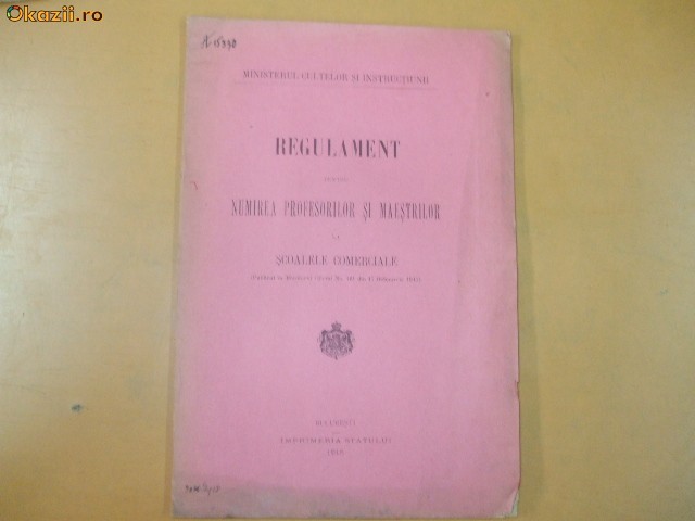 Regulament pentru numire profesori scoli com. 1915 Regulament pentru numire profesori scoli com. 1915