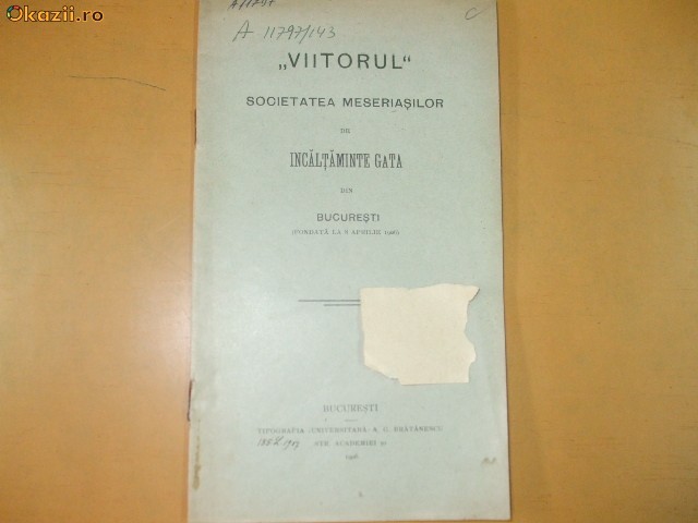 Statute Soc. meserasi incaltaminte ,,Viitorul&quot; Buc. 1906