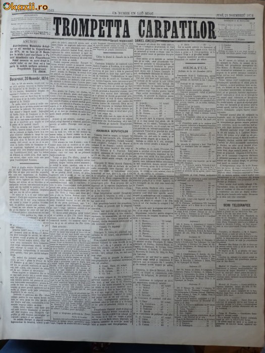 Ziarul Trompetta Carpatilor , nr. 1163 , 1874