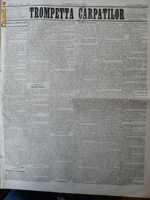 Ziarul Trompetta Carpatilor , nr. 1165 , 1874