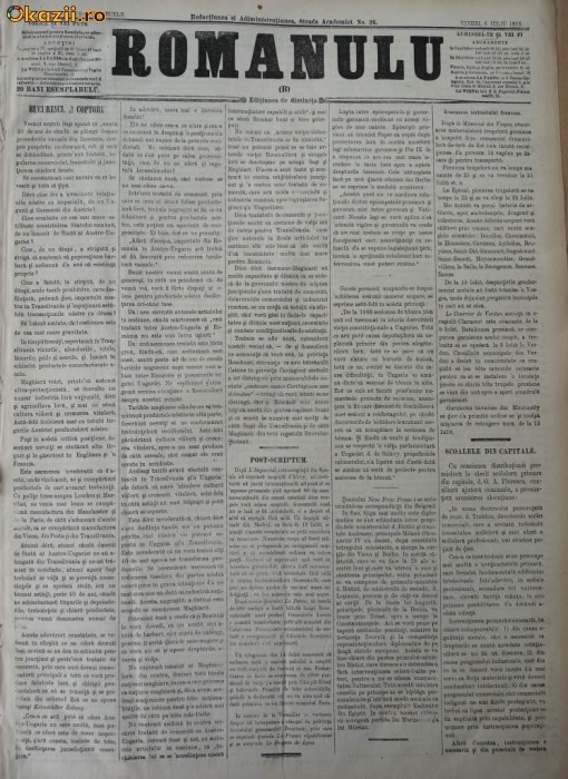 Ziarul Romanulu , 6 iulie , 1873