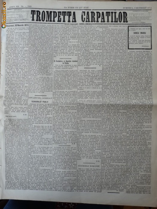 Ziarul Trompetta Carpatilor , nr. 1166 , 1874