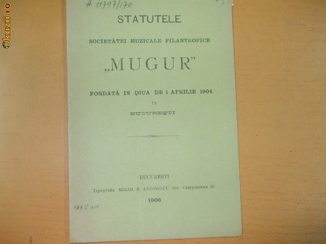 Statute Soc. filantropica ,,Mugur&quot; Bucuresti 1906