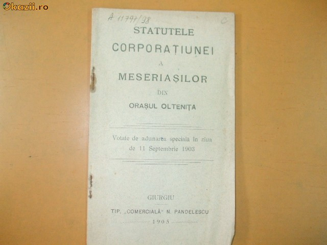 Statute Corporatie meseriasi Oltenita Giurgiu 1905