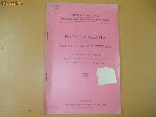 Dare de seama corporatie croitori Bucuresti 1908