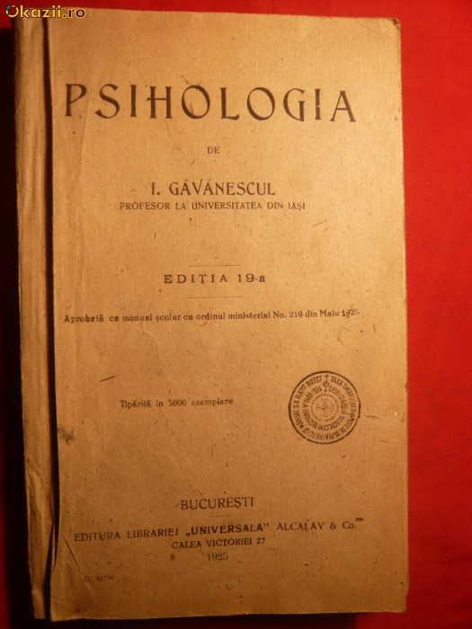 I.GAVANESCU - PSIHOLOGIA - Ed. Libr. Universala 1925