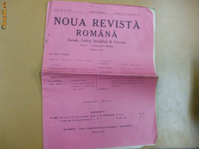 Noua Revista Romana Dir: C.R. Motru 12 - 19 10 1914