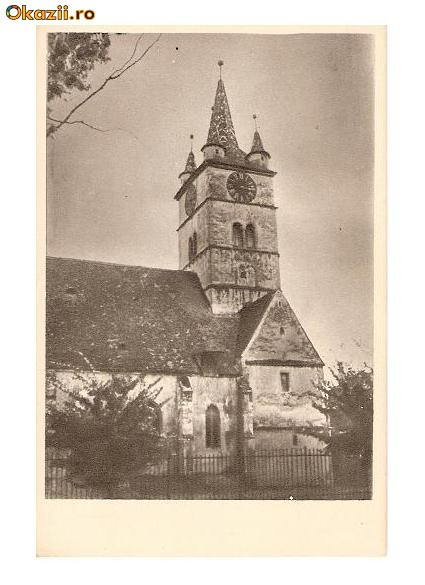 CP190-99 Sebes-Alba -Biserica evanghelica -RPR -sepia -carte postala scrisa 1958 (de la Alba Iulia la Ungurei), dar necirculata