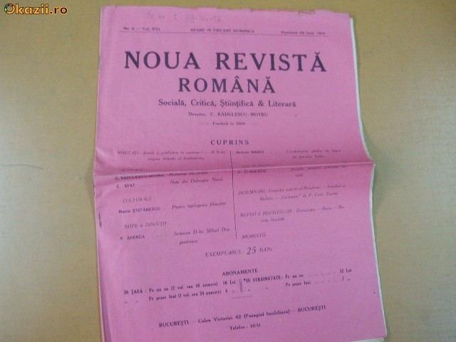 Noua Revista Romana Dir: C.R. Motru 29 06 1914