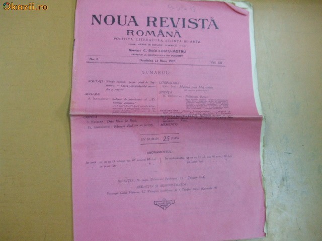 Noua Revista Romana Dir: C.R. Motru 13 05 1912