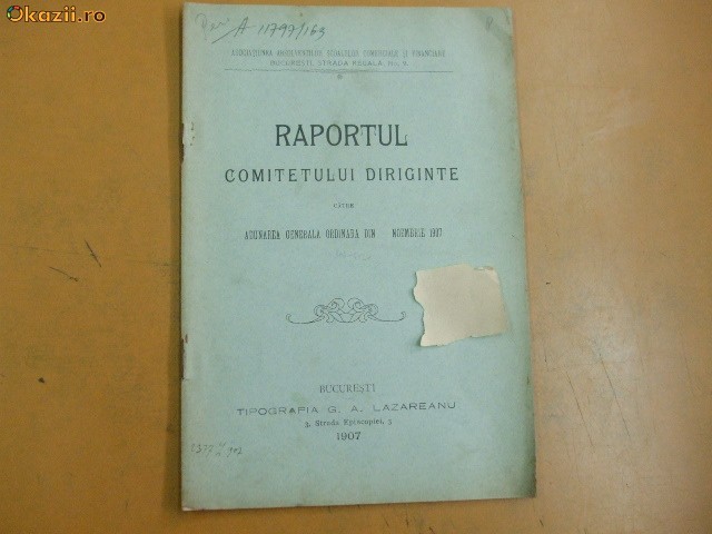 Raport Asoc. absolventi scoli comerciale Buc. 1907