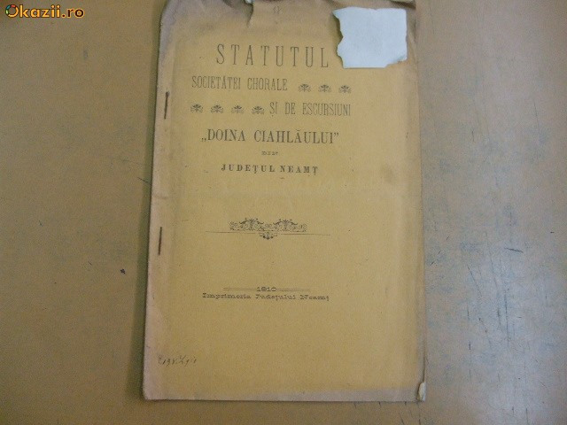 Statut Soc. corale ,,Doina Ceahlaului&quot; Neamt 1910