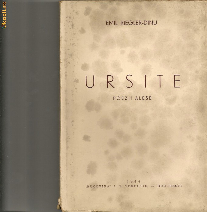 Emil Riegler-Dinu - Ursite- poeme alese - 1944 - autograf