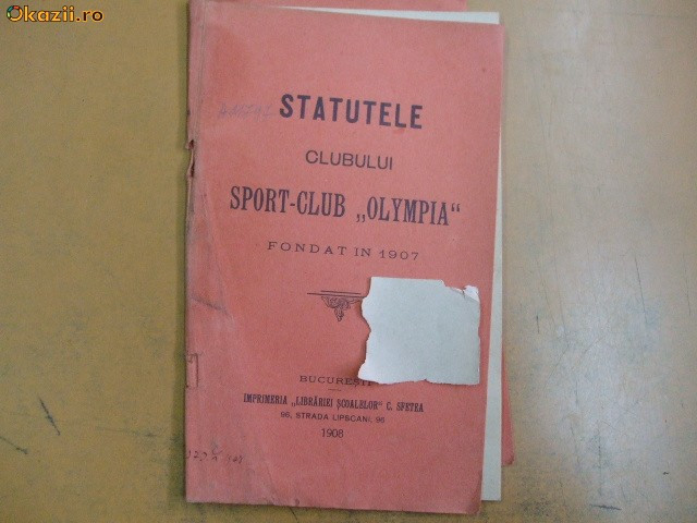 Statute Soc. sport - club ,,Olympia&quot; Buc. 1908