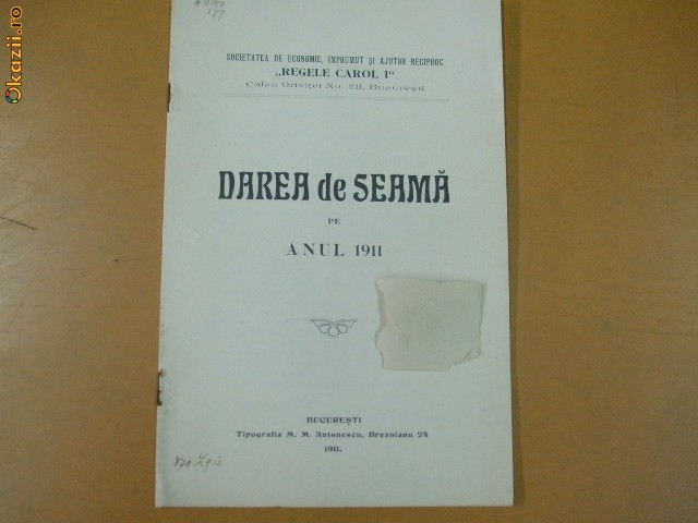 Dare de seama Soc. imprumut ,,Carol I Dare de seama Soc. imprumut ,,Carol I