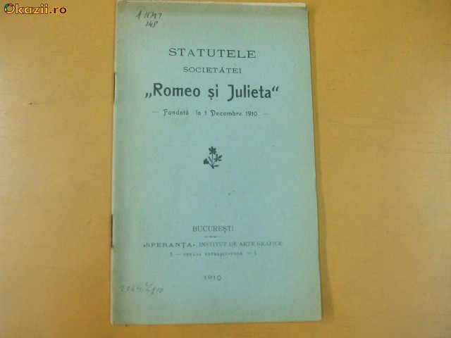 Statute Soc.,,Romeo si Julieta&quot; Bucuresti 1910